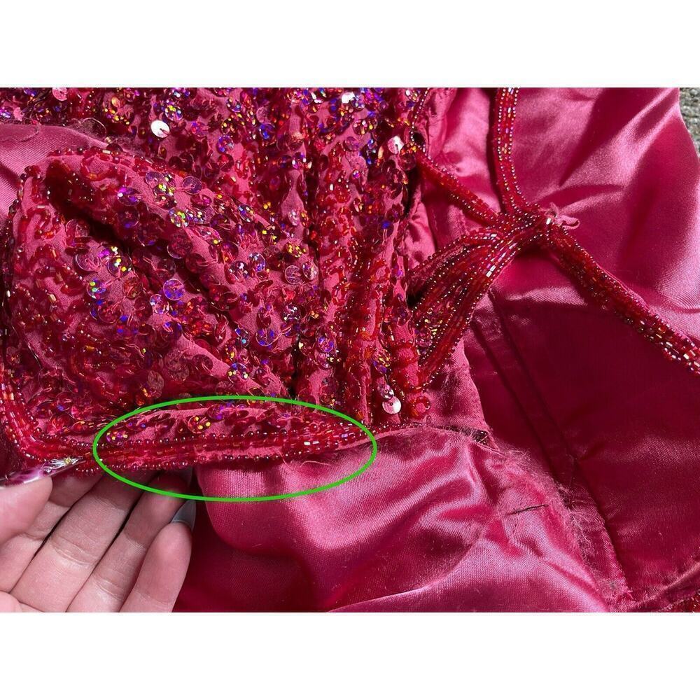 Glam Gurlz Pink Fully Beaded Sequin Prom Evening Dress Train High Slit Medium - Picture 7 of 11